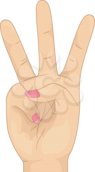 Illustration Featuring an Open Palm Gesturing the Number Three