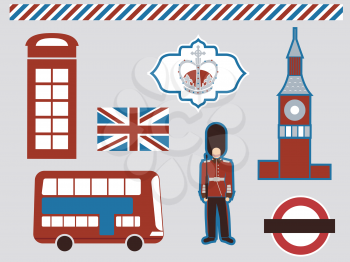 Illustration Featuring Different Elements Commonly Associated with London