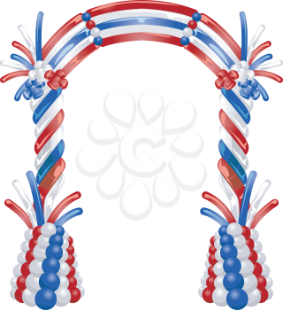 Illustration Featuring a Welcome Arch Fashioned from Red, Blue, and White Balloons