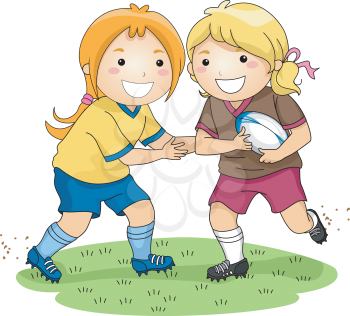 Illustration of a Pair of Girls Playing Rugby