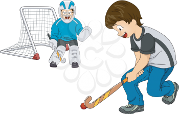 Illustration Featuring Little Boys Playing Indoor Hockey