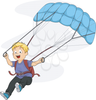 Illustration of a Little Boy Maneuvering His Parachute