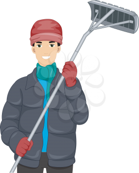 Illustration of a Man Holding a Roof Rake