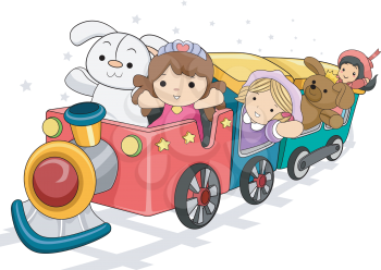 Illustration of a Toy Train Carrying Different Toys for Girls