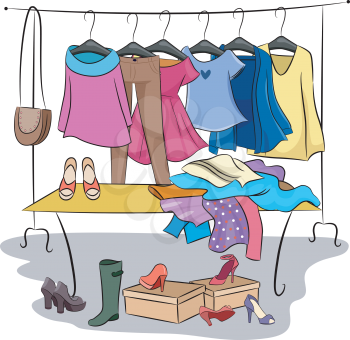 Illustration Featuring Different Items of Clothing and Accessories for Fashion Swap Parties