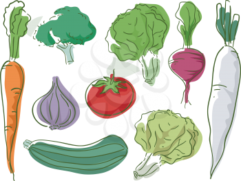 Sketchy Illustration Featuring Different Types of Vegetables