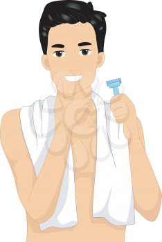 Illustration of a Man Checking His Face After Shaving
