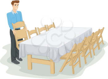 Illustration of a Man Setting Up the Table for an Informal Dinner