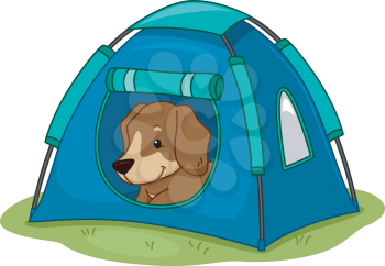 Illustration Featuring a Cute Little Dog in a Camping Tent