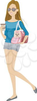 Illustration of a Girl Taking Her Dog for a Coffee Playdate