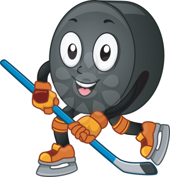 Mascot Illustration Featuring an Ice Hockey Puck Gliding Across the Floor