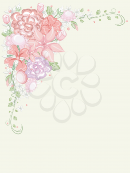 Corner Border Illustration Featuring a Clump of Colorful Flowers