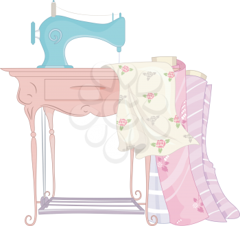 Shabby Chic Illustration Featuring a Treadle Sewing Machine