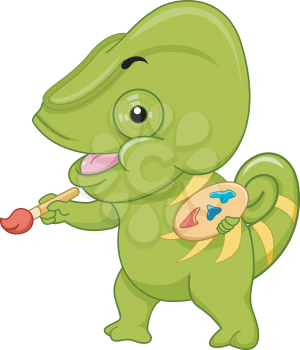 Illustration of a Chameleon Holding a Color Palette and a Paintbrush