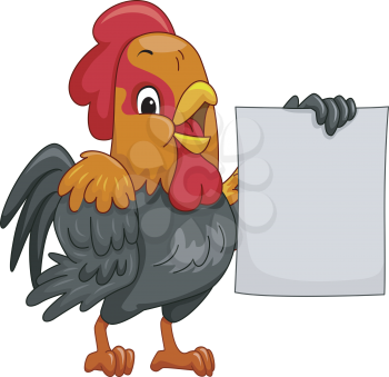Mascot Illustration Featuring a Rooster Holding a Blank Poster