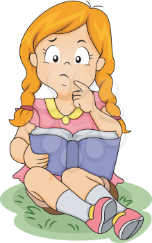 Illustration of a Girl Thinking While Holding a Book