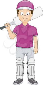 Illustration of a Boy Dressed in Cricket Gear
