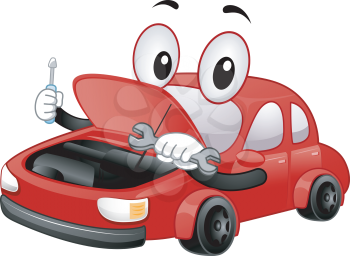 Mascot Illustration of a Car Repairing Itself