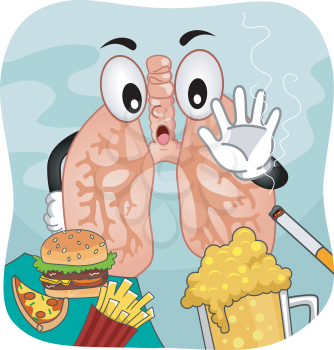 Mascot Illustration Featuring a Pair of Lungs Saying No to Vices