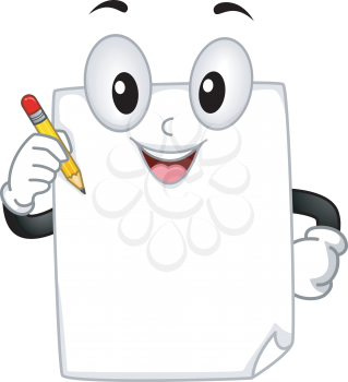Mascot Illustration Featuring a Piece of Paper Holding a Pencil