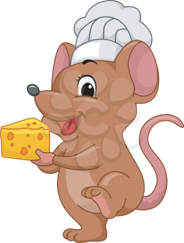 Illustration of a Mouse Wearing a Toque Carrying a Slice of Cheese