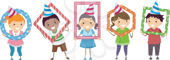 Illustration Featuring Kids Holding Frames of Different Shapes