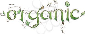 Text Illustration Featuring the Word Organic Done in Ornate Lettering