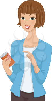 Illustration of a Girl Checking the Label of a Canned Good