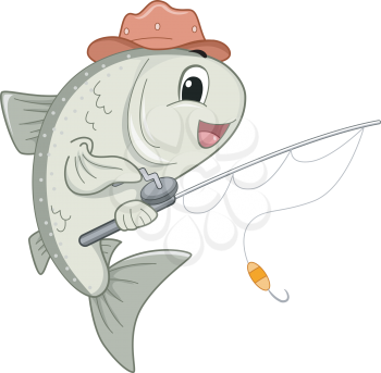 Mascot Illustration Featuring a Mascot Holding a Fishing Reel