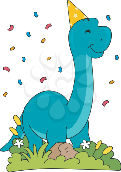 Illustration Featuring a Brontosaurus Wearing a Birthday Hat