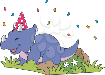 Illustration Featuring a Triceratops Wearing a Party Hat