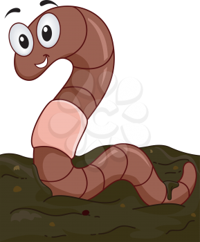 Mascot Illustration Featuring a Worm Cultivating the Soil