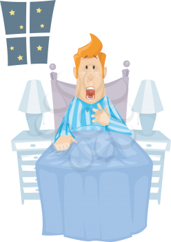 Illustration of a Man Suddenly Waking From a Nightmare