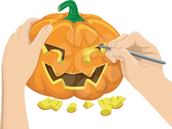 Cropped Illustration Featuring a Hand Carving a Pumpkin