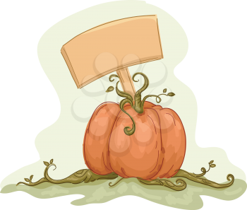 Illustration Featuring a Pumpkin with a Blank Board Stuck on It