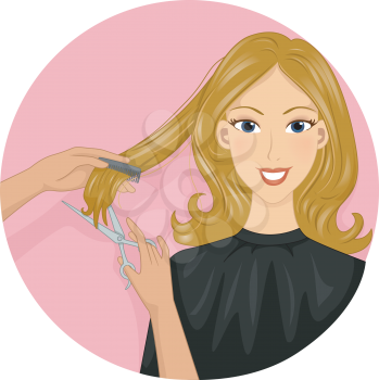 Icon Illustration Featuring a Girl Getting Her Hair Cut
