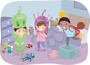 Illustration of Kids Trying Alien Costumes On