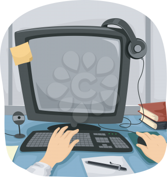 Cropped Illustration of a Person Using a Desktop Computer to Do His Work