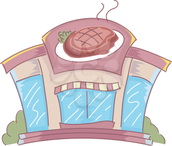 Illustration of the Facade of a Shop That Sells Steak