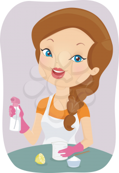 Illustration of a Girl Making an Organic Household Cleaner