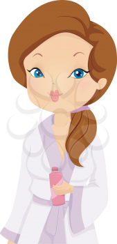 Illustration of a Girl in a Spa Wearing a Standard Bathrobe