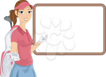 Illustration of a Female Caddy Gesturing To a Blank White Board