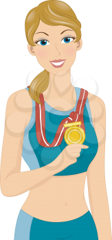 Illustration of a Female Athlete Wearing a Gold Medal