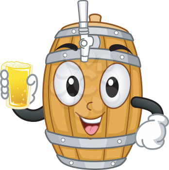 Mascot Illustration of a Beer Keg Holding a Glass of Beer