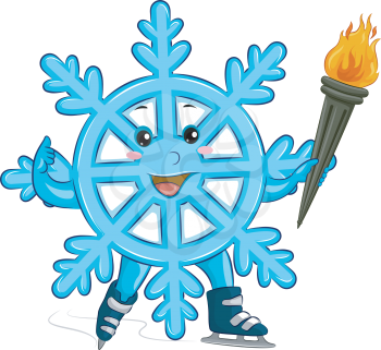 Mascot Illustration of a Snowflake Carrying a Flaming Torch