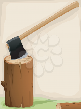 Background Illustration of an Axe Lodged on a Piece of Log