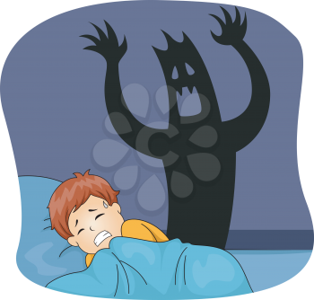 Illustration of a Little Boy Having a Nightmare While Sleeping