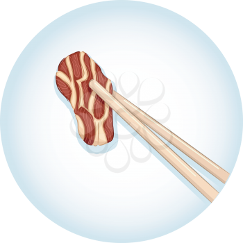 Illustration of a Pair of Chopsticks Holding a Piece of Beef