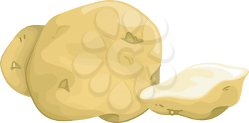 Illustration of Untouched Potatoes Sitting Side by Side With a Sliced One