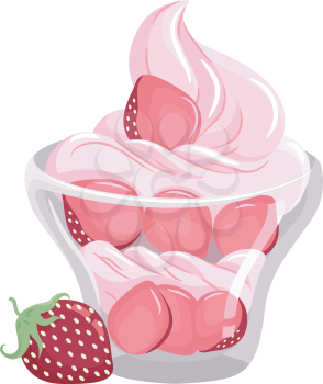 Illustration of a Bowl of Strawberry Covered in Whipped Cream